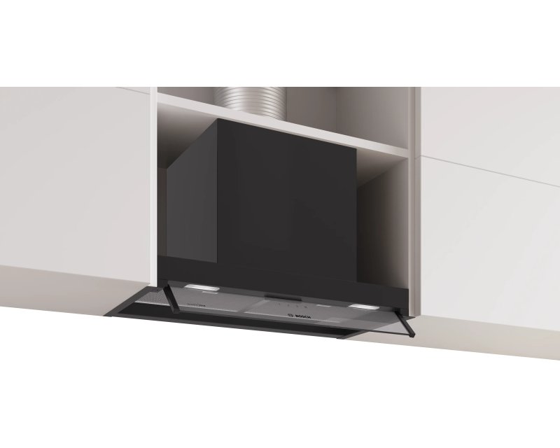 Bosch DBB65CC65 geïntegreerde schouwkap met helder glas en matzwarte ombouw